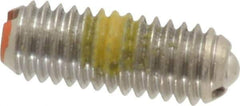 Vlier - 10-32, 0.094" Ball Diam, 0.513" Body Length, 0.025" Max Ball Reach, Threaded Ball Plunger - Stainless Steel Body, Stainless Steel Ball, 2 Lb Initial End Force, 5 Lb Final End Force, Locking Element - Apex Tool & Supply