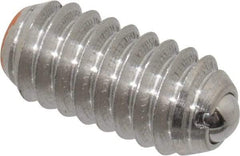 Vlier - 1/4-20, 0.125" Ball Diam, 0.531" Body Length, 0.035" Max Ball Reach, Threaded Ball Plunger - Stainless Steel Body, Stainless Steel Ball, 4 Lb Initial End Force, 12 Lb Final End Force - Apex Tool & Supply