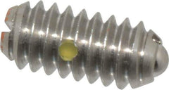 Vlier - 1/4-20, 0.125" Ball Diam, 0.531" Body Length, 0.035" Max Ball Reach, Threaded Ball Plunger - Stainless Steel Body, Stainless Steel Ball, 4 Lb Initial End Force, 12 Lb Final End Force, Locking Element - Apex Tool & Supply