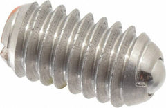 Vlier - 5/16-18, 0.156" Ball Diam, 0.578" Body Length, 0.04" Max Ball Reach, Threaded Ball Plunger - Stainless Steel Body, Stainless Steel Ball, 6 Lb Initial End Force, 17 Lb Final End Force, Locking Element - Apex Tool & Supply