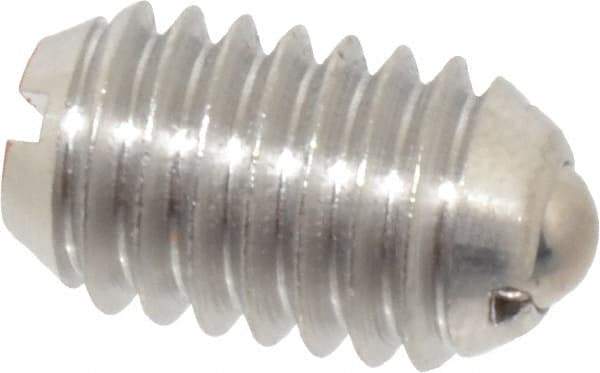 Vlier - 3/8-16, 0.188" Ball Diam, 0.625" Body Length, 0.048" Max Ball Reach, Threaded Ball Plunger - Stainless Steel Body, Stainless Steel Ball, 6 Lb Initial End Force, 21 Lb Final End Force - Apex Tool & Supply