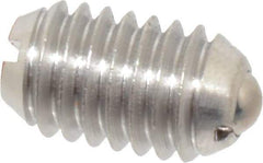 Vlier - 3/8-16, 0.188" Ball Diam, 0.625" Body Length, 0.048" Max Ball Reach, Threaded Ball Plunger - Stainless Steel Body, Stainless Steel Ball, 6 Lb Initial End Force, 21 Lb Final End Force - Apex Tool & Supply