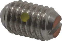 Vlier - 3/8-16, 0.188" Ball Diam, 0.625" Body Length, 0.048" Max Ball Reach, Threaded Ball Plunger - Stainless Steel Body, Stainless Steel Ball, 6 Lb Initial End Force, 21 Lb Final End Force, Locking Element - Apex Tool & Supply