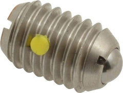 Vlier - 1/2-13, 0.281" Ball Diam, 0.75" Body Length, 0.072" Max Ball Reach, Threaded Ball Plunger - Stainless Steel Body, Stainless Steel Ball, 6 Lb Initial End Force, 30 Lb Final End Force, Locking Element - Apex Tool & Supply