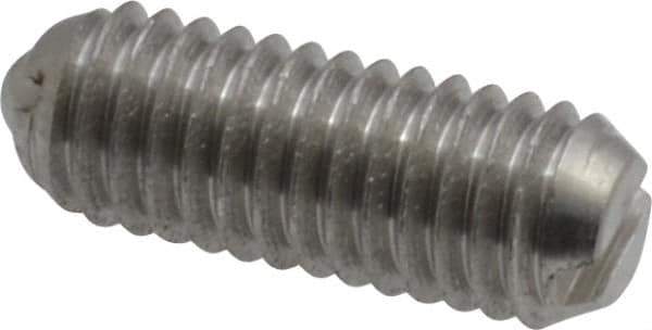 Vlier - 10-32, 0.094" Ball Diam, 0.513" Body Length, 0.025" Max Ball Reach, Threaded Ball Plunger - Stainless Steel Body, Stainless Steel Ball, 0.5 Lb Initial End Force, 1.5 Lb Final End Force - Apex Tool & Supply