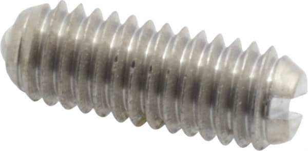 Vlier - 10-32, 0.094" Ball Diam, 0.513" Body Length, 0.025" Max Ball Reach, Threaded Ball Plunger - Stainless Steel Body, Stainless Steel Ball, 0.5 Lb Initial End Force, 1.5 Lb Final End Force, Locking Element - Apex Tool & Supply