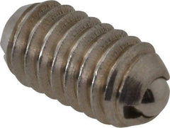 Vlier - 5/16-18, 0.156" Ball Diam, 0.578" Body Length, 0.04" Max Ball Reach, Threaded Ball Plunger - Stainless Steel Body, Stainless Steel Ball, 2 Lb Initial End Force, 4.25 Lb Final End Force, Locking Element - Apex Tool & Supply