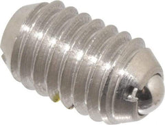 Vlier - 3/8-16, 0.188" Ball Diam, 0.625" Body Length, 0.048" Max Ball Reach, Threaded Ball Plunger - Stainless Steel Body, Stainless Steel Ball, 2.5 Lb Initial End Force, 5 Lb Final End Force, Locking Element - Apex Tool & Supply