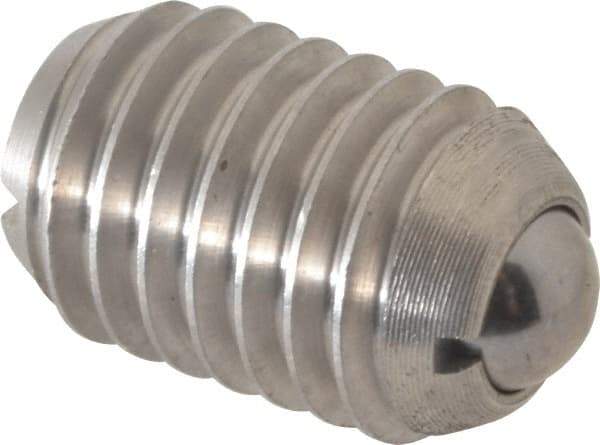 Vlier - 1/2-13, 0.281" Ball Diam, 0.75" Body Length, 0.072" Max Ball Reach, Threaded Ball Plunger - Stainless Steel Body, Stainless Steel Ball, 3 Lb Initial End Force, 6 Lb Final End Force - Apex Tool & Supply