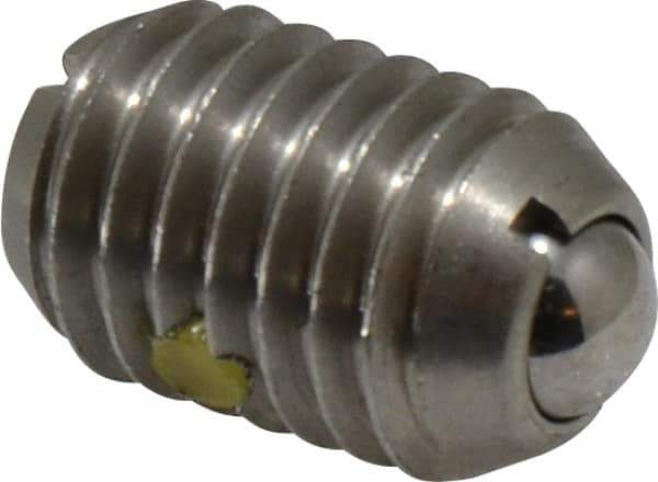 Vlier - 1/2-13, 0.281" Ball Diam, 0.75" Body Length, 0.072" Max Ball Reach, Threaded Ball Plunger - Stainless Steel Body, Stainless Steel Ball, 3 Lb Initial End Force, 6 Lb Final End Force, Locking Element - Apex Tool & Supply