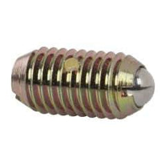 Vlier - M10x1.5, 6mm Ball Diam, 19mm Body Length, 2mm Max Ball Reach, Threaded Ball Plunger - Steel Body, Steel Ball, 13.49 Lb Initial End Force, 20.23 Lb Final End Force, Locking Element - Apex Tool & Supply