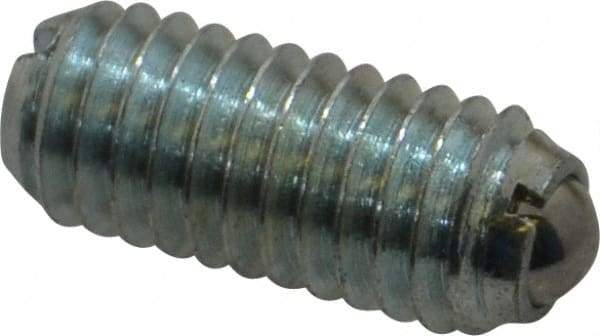 Vlier - M6x1.0, 3.5mm Ball Diam, 14mm Body Length, 1mm Max Ball Reach, Threaded Ball Plunger - Steel Body, Steel Ball, 0.45 Lb Initial End Force, 1.35 Lb Final End Force - Apex Tool & Supply