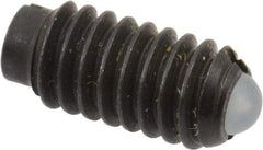Vlier - 8-32, 0.094" Ball Diam, 0.344" Body Length, 0.025" Max Ball Reach, Threaded Ball Plunger - Steel Body, Nylon Ball, 0.5 Lb Initial End Force, 1.25 Lb Final End Force, Locking Element - Apex Tool & Supply
