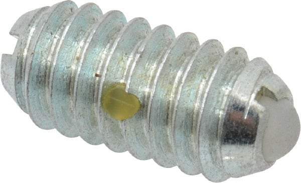 Vlier - 1/4-20, 0.125" Ball Diam, 0.531" Body Length, 0.035" Max Ball Reach, Threaded Ball Plunger - Steel Body, Nylon Ball, 2 Lb Initial End Force, 4 Lb Final End Force, Locking Element - Apex Tool & Supply
