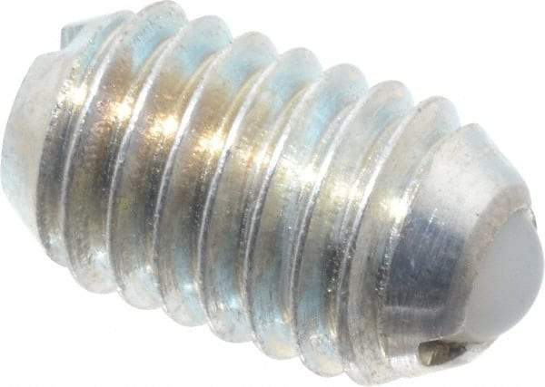 Vlier - 3/8-16, 0.188" Ball Diam, 0.625" Body Length, 0.048" Max Ball Reach, Threaded Ball Plunger - Steel Body, Nylon Ball, 2.5 Lb Initial End Force, 5 Lb Final End Force - Apex Tool & Supply