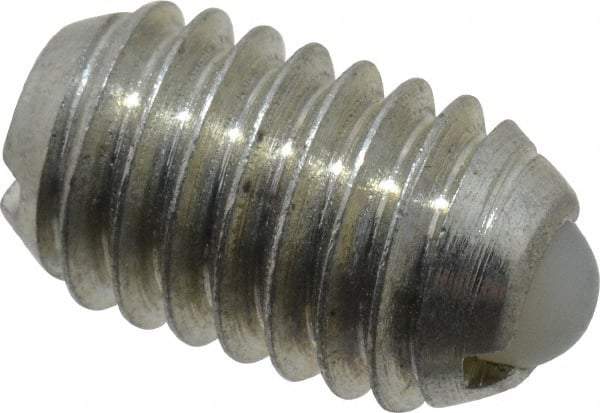 Vlier - 3/8-16, 0.188" Ball Diam, 0.625" Body Length, 0.048" Max Ball Reach, Threaded Ball Plunger - Steel Body, Nylon Ball, 2.5 Lb Initial End Force, 5 Lb Final End Force, Locking Element - Apex Tool & Supply