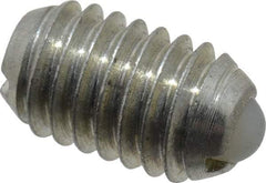 Vlier - 3/8-16, 0.188" Ball Diam, 0.625" Body Length, 0.048" Max Ball Reach, Threaded Ball Plunger - Steel Body, Nylon Ball, 2.5 Lb Initial End Force, 5 Lb Final End Force, Locking Element - Apex Tool & Supply