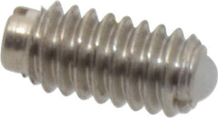Vlier - 8-32, 0.094" Ball Diam, 0.344" Body Length, 0.025" Max Ball Reach, Threaded Ball Plunger - Stainless Steel Body, Nylon Ball, 0.5 Lb Initial End Force, 1.25 Lb Final End Force, Locking Element - Apex Tool & Supply