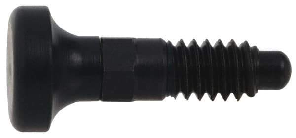 Vlier - 1/4-20, 0.16" Max Plunger Diam, 0.12 Lb Init to 0.36 Lb Final End Force, Knob Handle Plunger - Delrin Knob, 0.63" Body Length, 1/2" Length Under Head/Shoulder, 0.13" Plunger Projection - Apex Tool & Supply