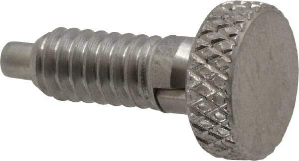 Vlier - 1/4-20, 0.4" Thread Length, 0.123 to 1/8" Max Plunger Diam, 0.5 Lb Init to 2 Lb Final End Force, Locking Knob Handle Plunger - Knurled Knob, 0.53" Length Under Head/Shoulder, 1/8" Plunger Projection - Apex Tool & Supply