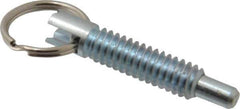 Vlier - 1/4-20, 0.8" Thread Length, 0.155" Plunger Diam, 1/4" Plunger Projection, 1 Lb Init to 2.5 Lb Final End Force, Steel Locking Pull Ring Plunger - 0.8" Len Under Head, 1.14" Body Len, 0.62" Ring Diam, 1.14" Plunger Len, 0.34" Head Height - Apex Tool & Supply