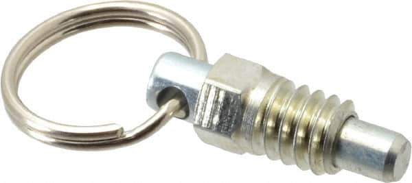 Vlier - 1/4-20, 0.31" Thread Length, 0.16" Plunger Diam, 0.19" Plunger Projection, 0.5 Lb Init to 2 Lb Final End Force, Steel Pull Ring Plunger - 0.31" Len Under Head, 0.44" Body Len, 0.62" Ring Diam, 0.62" Plunger Len, 1/4" Hex, 0.18" Head Height - Apex Tool & Supply