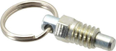 Vlier - 1/4-20, 0.31" Thread Length, 0.16" Plunger Diam, 0.19" Plunger Projection, 0.5 Lb Init to 2 Lb Final End Force, Steel Pull Ring Plunger - 0.31" Len Under Head, 0.44" Body Len, 0.62" Ring Diam, 0.62" Plunger Len, 1/4" Hex, 0.18" Head Height - Apex Tool & Supply