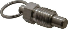 Vlier - 5/8-11, 0.56" Thread Length, 0.38" Plunger Diam, 0.44" Plunger Projection, 1.25 Lb Init to 5 Lb Final End Force, Stainless Steel Pull Ring Plunger - 0.69" Len Under Head, 1" Body Len, 1" Ring Diam, 1.31" Plunger Len, 0.62" Hex, 0.31" Head Height - Apex Tool & Supply