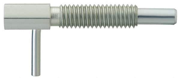 Vlier - M6x1.0, 0.788" Thread Length, 4mm Plunger Diam, 2.2 N Init to 11.1 N Final End Force, Steel Locking L Handle Plunger - 32mm Body Length, 20mm Length Under Head, 10mm Plunger Projection - Apex Tool & Supply