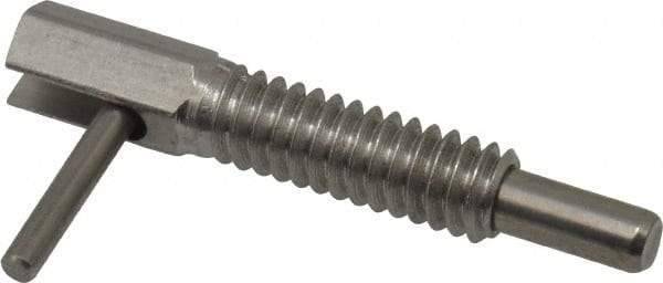 Vlier - 1/4-20, 0.8" Thread Length, 0.16" Plunger Diam, 0.5 Lb Init to 2.5 Lb Final End Force, Stainless Steel Locking L Handle Plunger - 1-1/4" Body Length, 0.8" Length Under Head, 0.38" Plunger Projection - Apex Tool & Supply