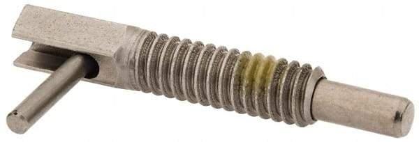 Vlier - 1/4-20, 0.8" Thread Length, 0.16" Plunger Diam, 0.5 Lb Init to 2.5 Lb Final End Force, Stainless Steel Locking L Handle Plunger - 1-1/4" Body Length, 0.8" Length Under Head, Locking Element, 0.38" Plunger Projection - Apex Tool & Supply