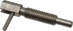 Vlier - M10x1.5, 1.17" Thread Length, 6mm Plunger Diam, 3.3 N Init to 16.7 N Final End Force, Stainless Steel Locking L Handle Plunger - 51mm Body Length, 33mm Length Under Head, 14mm Plunger Projection - Apex Tool & Supply