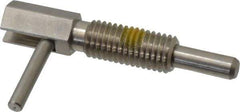 Vlier - M12x1.75, 1.11" Thread Length, 7mm Plunger Diam, 4.5 N Init to 22.3 N Final End Force, Stainless Steel Locking L Handle Plunger - 54mm Body Length, 32mm Length Under Head, Locking Element, 19mm Plunger Projection - Apex Tool & Supply