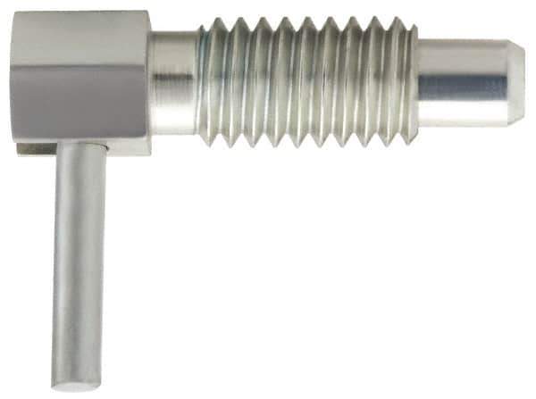 Vlier - 1/4-20 Thread, 1/2" Thread Length, 0.16" Plunger Diam, 0.12 Lb Init to 0.5 Lb Final End Force, Stainless Steel Locking L Handle Plunger - 3/4" Body Length, 1/2" Length Under Head, 0.2" Plunger Projection - Apex Tool & Supply