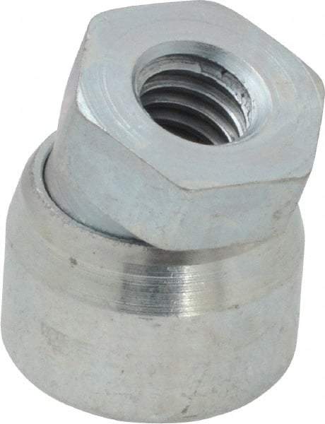 Vlier - 5/16-18, 11/16" Pad Diam, Uncoated Bottom, Steel Toggle Pad - 3/8 Depth, 3/4" OAL, 5/16" Width Across Flats, Zinc Plated Gold Chromate, 15° Swivel Angle - Apex Tool & Supply