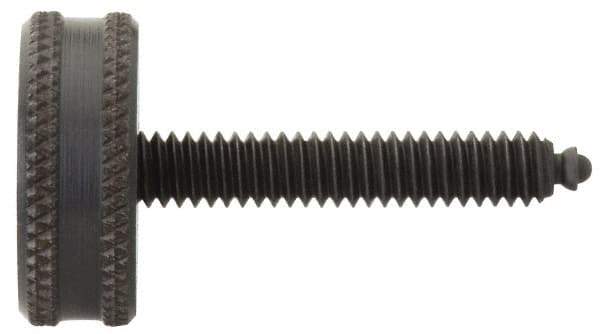 Vlier - 5/16-18 Knurled Shoulderless Swivel Pad Tip Steel Thumb Screw - 2-15/16" OAL, 1-1/8" Head Diam x 7/16" Head Height, Black Oxide Finish - Apex Tool & Supply