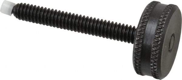 Vlier - 1/4-20 Knurled Shoulderless Swivel Pad Tip Steel Thumb Screw - 2-3/8" OAL, 1" Head Diam x 3/8" Head Height, Black Oxide Finish - Apex Tool & Supply