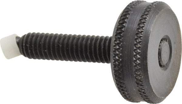Vlier - 5/16-18 Knurled Shoulderless Swivel Pad Tip Steel Thumb Screw - 1-15/16" OAL, 1-1/8" Head Diam x 7/16" Head Height, Black Oxide Finish - Apex Tool & Supply
