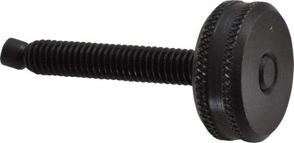 Vlier - 5/16-18 Knurled Shoulderless Swivel Pad Tip Steel Thumb Screw - 2-7/16" OAL, 1-1/8" Head Diam x 7/16" Head Height, Black Oxide Finish - Apex Tool & Supply