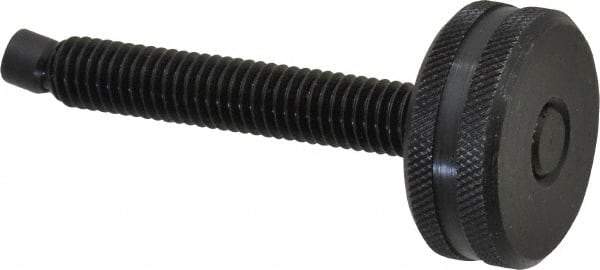 Vlier - 3/8-16 Knurled Shoulderless Swivel Pad Tip Steel Thumb Screw - 3" OAL, 1-1/4" Head Diam x 1/2" Head Height, Black Oxide Finish - Apex Tool & Supply