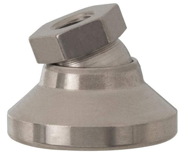 Vlier - 525 Lb Capacity, 10-32 Thread, 17/32" OAL, Stainless Steel Stud, Tapped Pivotal Socket Mount Leveling Pad - 3/4" Base Diam, Elastomer Pad, 3/8" Hex - Apex Tool & Supply
