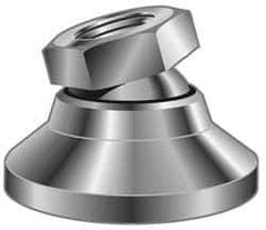 Vlier - 700 Lb Capacity, 10-32 Thread, 17/32" OAL, Stainless Steel Stud, Tapped Pivotal Socket Mount Leveling Pad - 3/4" Base Diam, Stainless Steel Pad, 3/8" Hex - Apex Tool & Supply