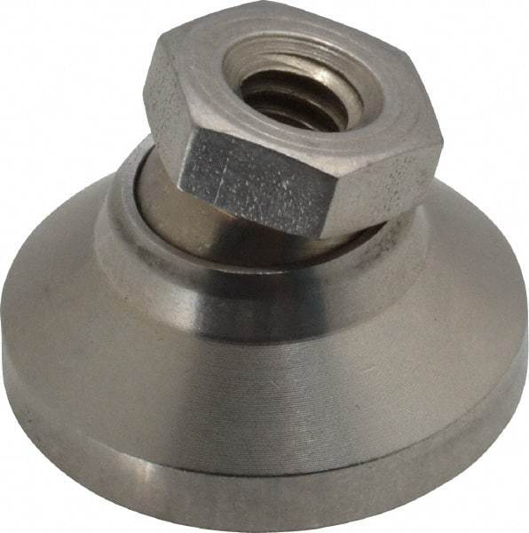 Vlier - 1100 Lb Capacity, 1/4-20 Thread, 45/64" OAL, Stainless Steel Stud, Tapped Pivotal Socket Mount Leveling Pad - 1" Base Diam, Stainless Steel Pad, 1/2" Hex - Apex Tool & Supply