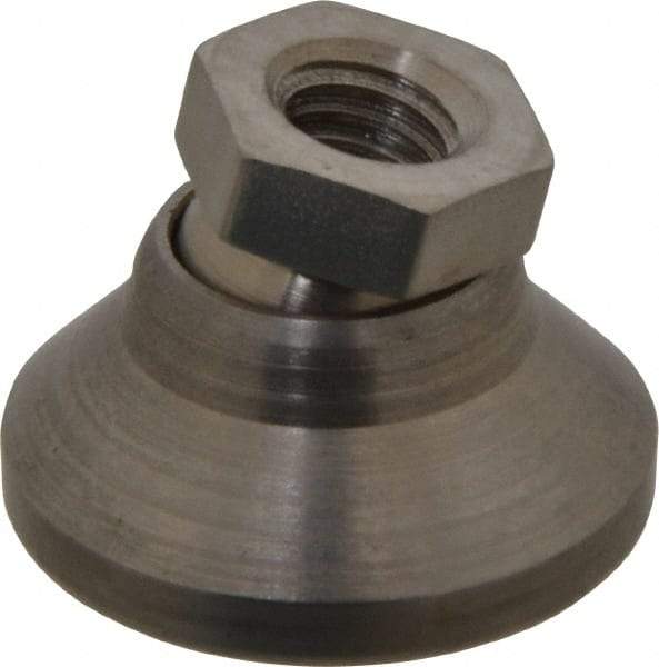 Vlier - 3750 Lb Capacity, 3/8-16 Thread, 7/8" OAL, Stainless Steel Stud, Tapped Pivotal Socket Mount Leveling Pad - 1-1/4" Base Diam, Stainless Steel Pad, 5/8" Hex - Apex Tool & Supply