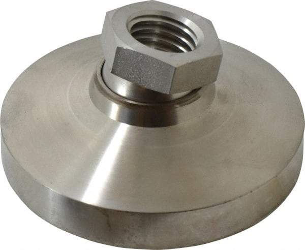Vlier - 7200 Lb Capacity, 3/4-10 Thread, 1-1/2" OAL, Stainless Steel Stud, Tapped Pivotal Socket Mount Leveling Pad - 3" Base Diam, Stainless Steel Pad, 1-1/16" Hex - Apex Tool & Supply
