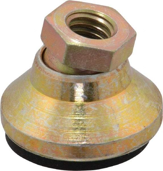 Vlier - 2800 Lb Capacity, 3/8-16 Thread, 7/8" OAL, Steel Stud, Tapped Pivotal Socket Mount Leveling Pad - 1-1/4" Base Diam, Elastomer Pad, 5/8" Hex - Apex Tool & Supply