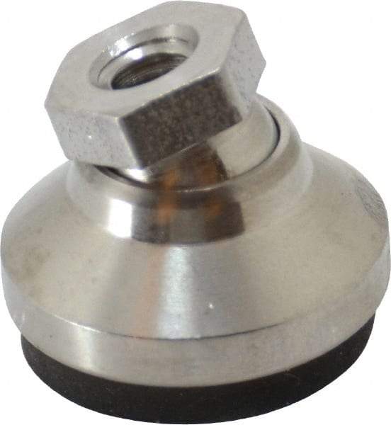 Vlier - 800 Lb Capacity, 1/4-20 Thread, 45/64" OAL, Stainless Steel Stud, Tapped Pivotal Socket Mount Leveling Pad - 1" Base Diam, Elastomer Pad, 1/2" Hex - Apex Tool & Supply