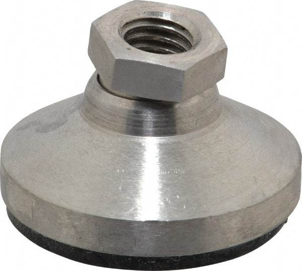 Vlier - 3750 Lb Capacity, 1/2-13 Thread, 1-1/8" OAL, Stainless Steel Stud, Tapped Pivotal Socket Mount Leveling Pad - 1-7/8" Base Diam, Elastomer Pad, 3/4" Hex - Apex Tool & Supply