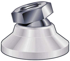 Vlier - 200 Lb Capacity, 1/4-20 Thread, 45/64" OAL, Stainless Steel Stud, Tapped Pivotal Socket Mount Leveling Pad - 1" Base Diam, Delrin Pad, 1/2" Hex - Apex Tool & Supply