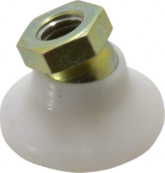Vlier - 300 Lb Capacity, 3/8-16 Thread, 7/8" OAL, Steel Stud, Tapped Pivotal Socket Mount Leveling Pad - 1-1/4" Base Diam, Delrin Pad, 5/8" Hex - Apex Tool & Supply